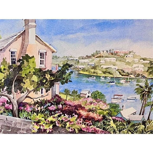 Vintage Carole Holding Signed Hamilton Bermuda Watercolor Print Matted & Framed - Picture 2 of 7